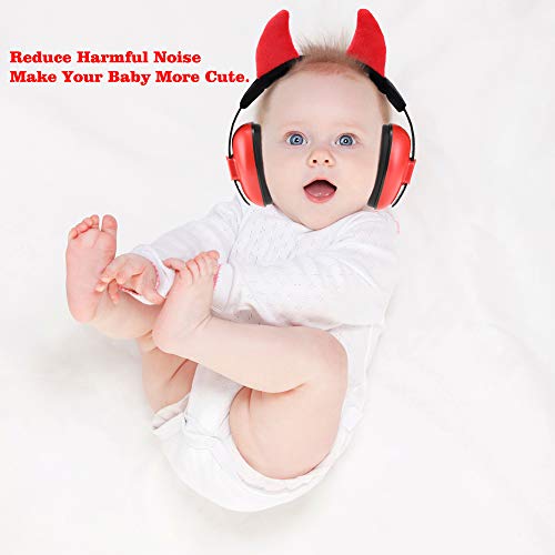Baby Ear Protection Ear Muffs for 3 Months to 2+ Years Noise Reduction Hearing Protection for Infant and Toddlers with Devil Horns. (Red2)