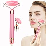 2-IN-1 Jade Roller Face Massager, Electric Nature Rose Quartz Beauty Bar Facial Roller Kit, Arm Eye Nose Massage Stone for Face Lift,Anti-Aging,Anti-Wrinkles,Skin Tightening,Face Firming