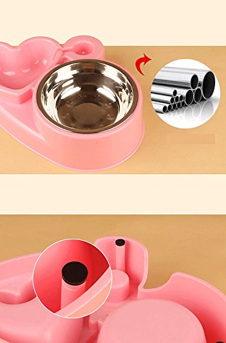 Popowbe Double Pet Bowls Stainless Steel Dog Bowl with No Spill Skidstop Silicone Mat Dog Cat Food Water Feeder with Automatic Water Bottle Pink-160g - Thumbnail 5