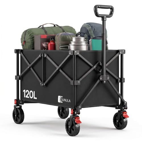 SUNULA Bollerwagen 120 L – 4-seitig zusammenfaltbarer Handwagen klappbar