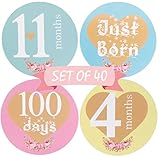 Baby Monthly Stickers - (Set of 40) Adorable Baby Milestone Stickers for Newborn Girl Boy First Year - Best Baby Shower Registry Gift or Scrapbook Photo Memory Keepsake