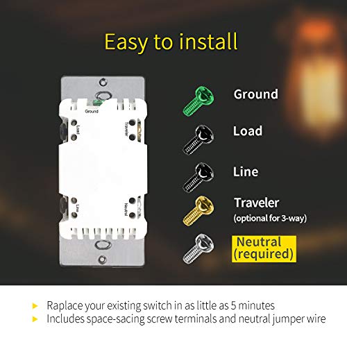ZWave Dimmer Switch in Wall Light Switch, Neutral Required, Support 3