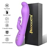 Rabbit Vibrator Dildo with Softest Dual Density Silicone Bunny Ears Curved Shaft for Clitoral G Spot Stimulation, PALOQUETH Rechargeable Waterproof Vibrator 7X 7 Vibration Modes for Women, Purple