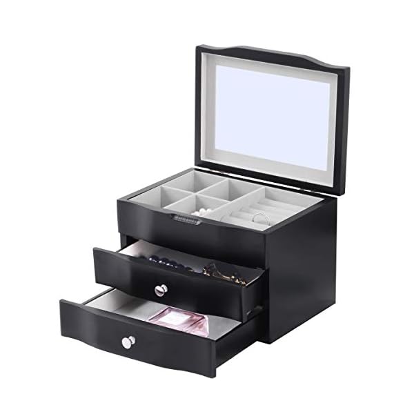Ylu Yni Jewelry Box Earrings Organizer With 2 Drawer Large Mirror
