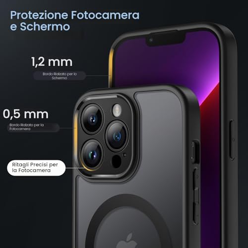 JETech Magnetic Cover for iPhone 13 Pro 6.1 Inch MagSafe Compatible with MagSafe, Translucent Matte Case with Camera Full Protection Slim Back Shockproof (Black)
