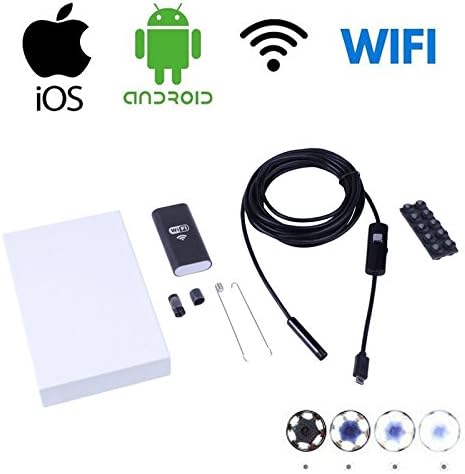 ikacha Endoscope WiFi Wireless iOS Android Borescope Endoscope Camera with 2.0 Megapixel Pixels USB Waterproof HD 6LED for iPhone 7/7Plus/6/6s iPad Samsung etc(8.0mm,1M)