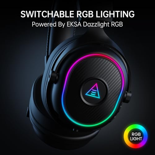 EKSA 2.4GHz Wireless Gaming Headset for PS5/PS4/PC/Switch/Mac, Bluetooth 5.3 Gaming Headphones Wireless with Microphone, 30ms Latency, 80 Hours Battery Life, RGB, USB PC Headset