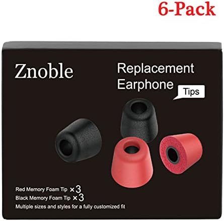 Znoble Premium Replacement Earbud Tips, T400 (4.9mm) Earphone Tips Blocking Out Ambient Noise Memory Foam Earbuds for In Ear Headphones/Earphones-Isolation (Red/3 Pairs,Black/3 Pairs,S/M/L)