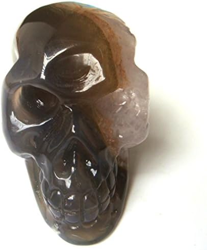 1pc Carved Natural Agate Stone Geodes Crystals Skull Craft Healing Home Decor, 3.06''