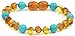 Baltic Amber Teething Bracelet / Anklet {0056} Mixed with Turquoise Beads - 5.5 inches - Amber Jewelry - Hand-Made from Natural Baltic Amber Beads (5.5 inches (14 cm), Cognac / Turquoise (Green))