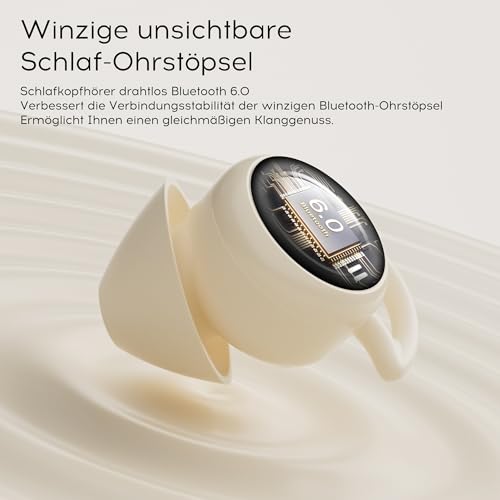 sunvito Sleep Headphones, Bluetooth 6.0, Sleep Headphones, Side Sleepers, Mini Headphones for Sleeping with Noise Cancelling, Soft Liquid Silicone Earphones with Long Battery Life for Sleep, Travel