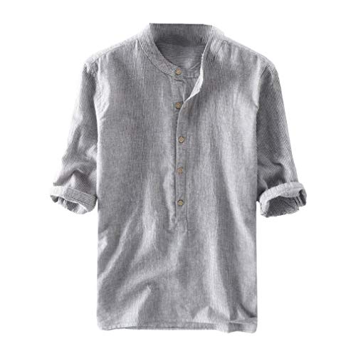 Yunhou-Cotone-e-Lino-Mezza-Manica-Maglietta-Uomo-Casual-Camicie-Stretch-Traspirante-Camicie-Slim-Fit-Pulsanti-Blu-Chiaro-Blu-Scuro-Grigio-Albicocca