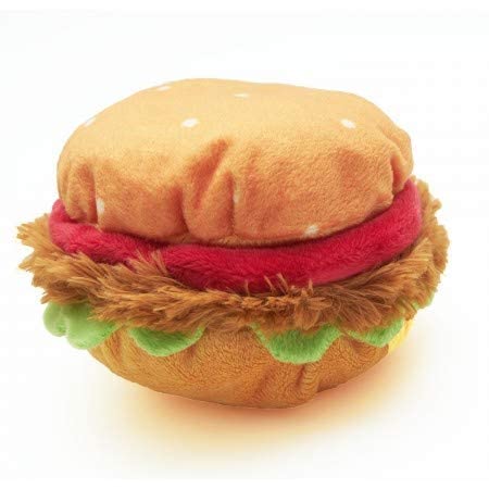 Pet London Burger Plush Dog Toy, Soft Squeaky Hamburger, Fun Interesting Soft Puppy 6" Dog Toy, Chew Play Fast Food Interactive Toy