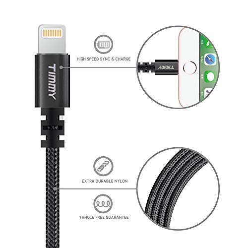 iPhone Cable,TIMMY iPhone Charging Cable 3PACK 6ft Nylon Braided iPhone Charger Cable to USB Data Synchronization Cable Charger (Black) - Thumbnail 2