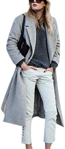 Women's Long Wool Overcoat Fashion Grey Lapel Winter Thick Coat Jacket US 10-12/Tag L