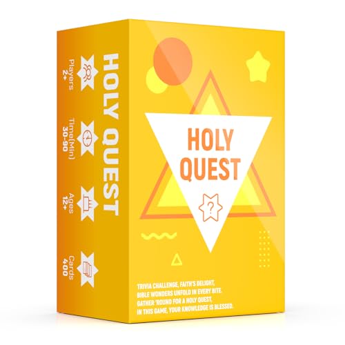 HOLY QUEST, A Fun and Meaningful Bible Trivia Game, 400 Cards, Perfect for Bible Study, Youth Groups and Church Gatherings, Fun Christian Trivia Game for Adults and Family, Christian Gift (Orange)