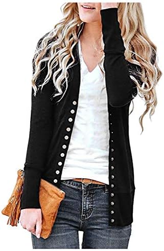 Cassiecy Women's V-Neck Solid Button Front Knitwears Long Sleeve Casual Cardigans Sweater Outwear