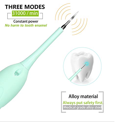 Electric Dental Calculus Remover Plaque Remover for Teeth with Electric Sonic Toothbrush Ultrasonic Tartar Scraper Stain Remover with Dental Picks Mirror(Green) - Thumbnail 2