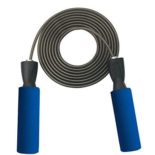 MAXSOINS Professional Adjustable Steel Wire Jump Rope with Carrying Pouch by Fitness Factor Ergonomic,Durable,Easy to Adjust Premium Jump Rope All Heights and Skill Levels,Blue Black