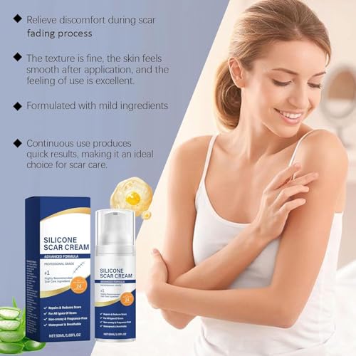 Silicone Scar Cream - Gel for Old and Recent Scars - Night Cream to Remove C-Section Scars, Tummy Tuck, Keloids and Stretch Marks - 50ml