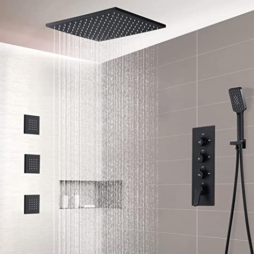 JiaYouJia 16'' Thermostatic Ceiling Mount Rainfall Shower System with