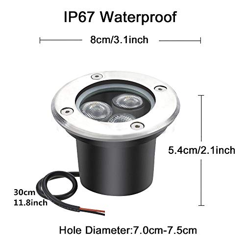 3W LED in Ground Lights, Well Light, Outdoor Landscape Lights, Pathway Lights, Warm White, Waterproof IP67 DC 12V 24V Low Voltage Outdoor Spotlights for Driveway, Deck, Step, Garden Lights (8 PACK) - Thumbnail 2