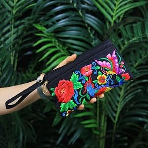 Dual-Sided Embroidered Clutch Bag with Floral Patterns - Small Wallet Handbag for Work with leisure