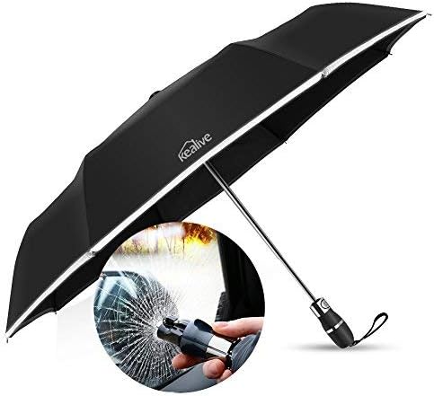 4-1 Folding Automatic Umbrella with Emergency Safety Hammer,Seat-belt Cutter & Reflective Strips,Windproof Travel Umbrella foldable for Women & Men Umbrella,Auto Open/Close