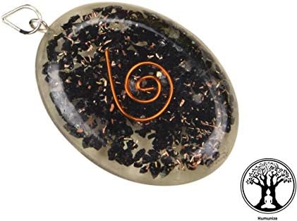 Humunize Reiki Spiritual Faith Healing Gemstone Energy Oval Black Tourmaline Orgonite Necklace Pendant