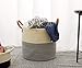 Two-Tone Coiled Cotton Rope Basket - Large Size, 15 x 15 x 14 Inch - Decorative Woven Storage Basket for Laundry Clothes, Toys, Blankets, Pillows