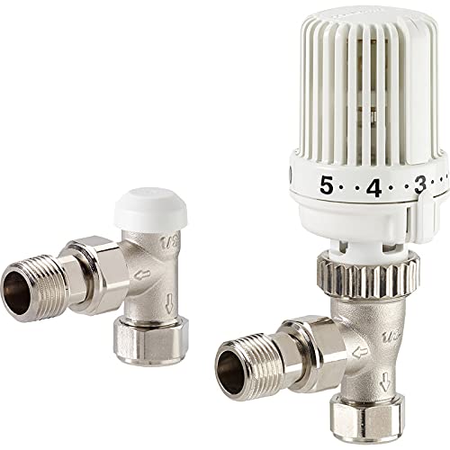 Resideo Honeywell VTL15-15A Essential TRV + Lockshield Set Reversible 15mm Angled Thermostatic Radiator Valve with Liquid Sensor VTL15-15A, White