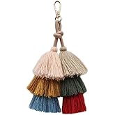 Jilukibo Colorful Tassel Bag Charm Key Chain for Women, Fashion Cute Bohemian Cotton Tassel Handbag Key Ring Pendant for Girls Purse Wallet Car
