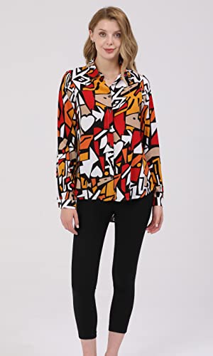 Dressy Blouses for Women Fashion, Casual Long Sleeve Button Down Shirts Tops(Mix Colors 2,Large)