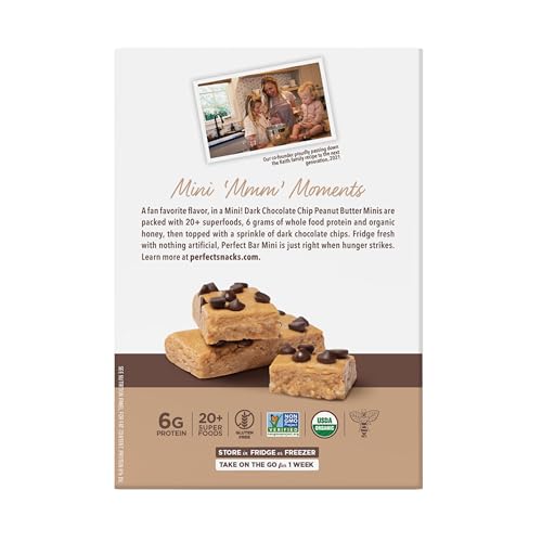 Perfect Bar Mini Dark Chocolate Chip Peanut Butter Protein Bar, Organic, 8 count, 0.88 oz
