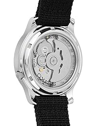 Seiko SNK809 reloj de acero inoxidable plateado automático con correa de lona negra para hombre