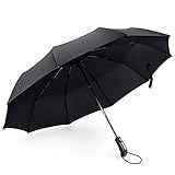 FYLINA Travel Umbrella Windproof Compact Umbrellas Auto Open Close, Easy Touch Golf Umbrella with Light Reflective,10 Ribs Automatic Umbrella for Men and Women
