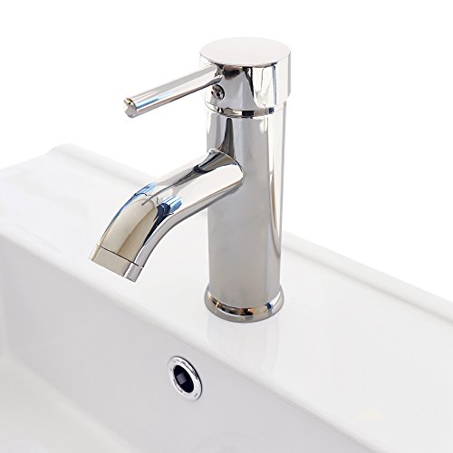 U-Eway 24" Rectangle Drop In White Bathroom Ceramic Sink Porcelain Top With Overflow Faucet Chrome 1.5 GPM Pop Up Drain Water Supply Lines EA08