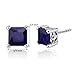 Peora Created Blue Sapphire Stud Earrings 925 Sterling Silver, Solitaire Scroll Gallery, 2.50 Carats Total Princess Cut 6mm, Friction Backs,