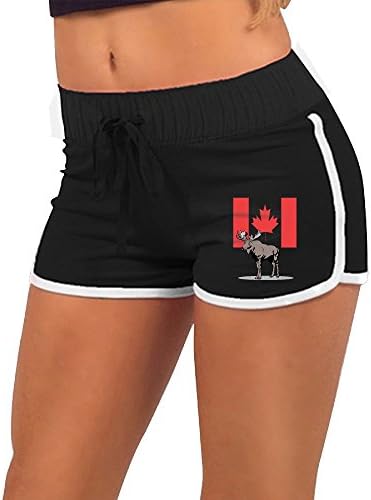 EWJ77LPWs Moose and Canadian Flag Summer Women's Low-Waist Sexy Hot Pants Stretch Briefs Workout Yoga Shorts