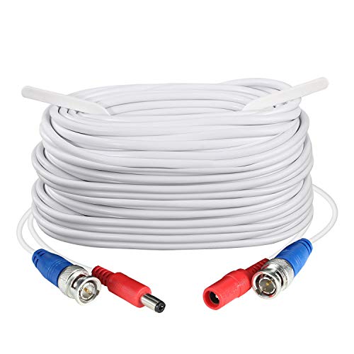 ZOSI 2 Pack 100ft (30 Meters) 2-in-1 Video Power Cable, BNC Extension Surveillance Camera Cables for Video Security Systems (Included 2X BNC Connectors and 2X RCA Adapters)-White Color