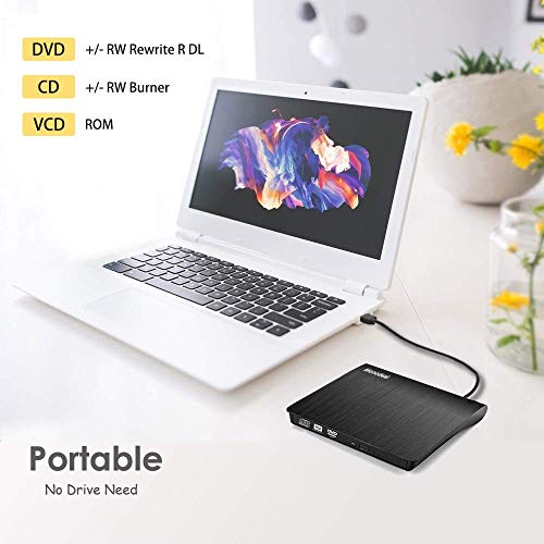 External CD DVD Drive, USB C Superdrive for PC Laptop USB3.0 Compact CD DVD+/- RW Burner Writer Optical Drive Support Win XP/7/8/10/2003/Vista/Linux/Mac 10 OS - Thumbnail 6