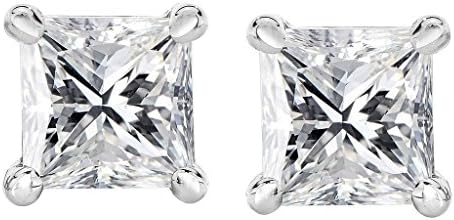 IGI Certified PARIKHS Bright White Diamond Princess cut Stud 0.20 ctw in Prestige Quality in 14K White Gold (Color-FGH, Clarity-SI1)