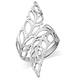 925 Sterling Silver Elegant Long Bypass Leaf Ring - Size 9