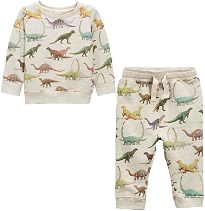 Kid's 2-Piece All Over Printing Dinosaur Clothing Set(5T,Light Grey)