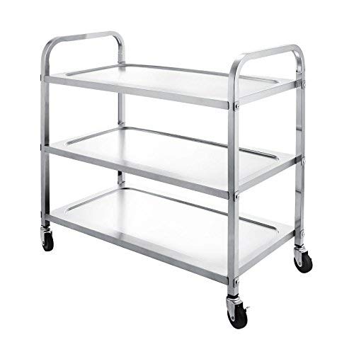 OrangeA Utility Cart 3 Shelf Utility Cart on Wheels 330Lbs Stainless Steel Cart Commercial Bus Cart Kitchen Food Catering Rolling Dolly (3 Shelf)