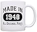 70th Birthday Mug Made in 1954 Original Parts 70th Birthday Party Decor 11oz Ceramic Coffee Mug White