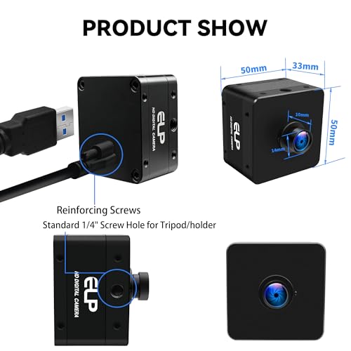 ELP Caméra 4K USB 3.0 2160p @ 60fps Webcam haute vitesse avec objectif 90° sans distorsion, caméra de sécurité industrielle avec port de type C, caméra de conférence d'ordinateur UVC pour Raspberry Pi