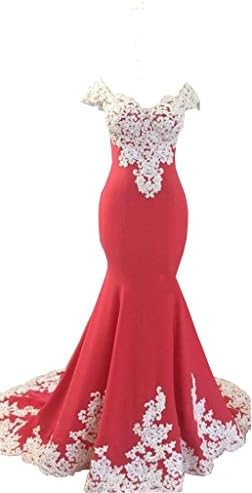 Banfvting Mermaid Evening Dresses Red and White Lace V Neckline Cheap Price Prom Dress Custom Made