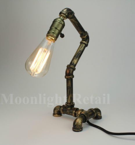Vintage Industrial Retro Style Steel Pipe Desk Table Lamp Light Edison Steampunk (BRONZE)