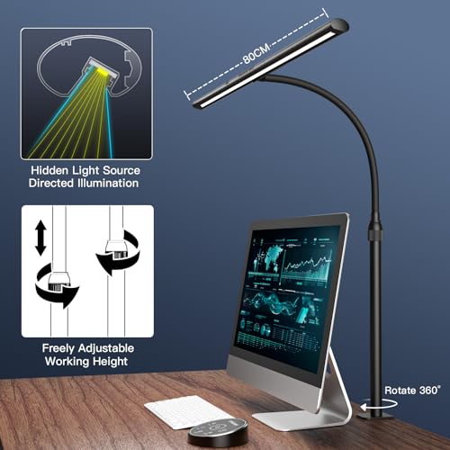 EYOCEAN LED Desk Lamp, Eye Care Screen Lamp, Adjustable Dimming and Color Temperatures, with Telescopic Rod and Memory Function